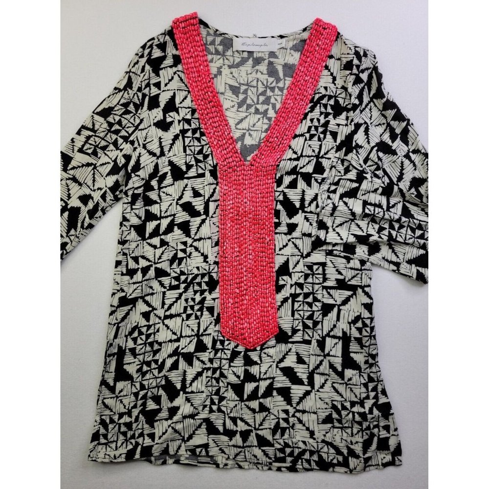 T-Bags Los Angeles Women's Beaded Tunic Top Multicolor S/XS Rayon Long Sleeve